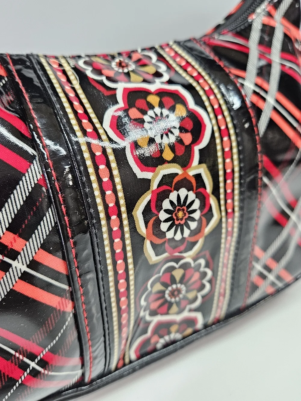Vera Bradley Frill Pirouette Black Red Bow Shoulder Tote Handbag Purse
